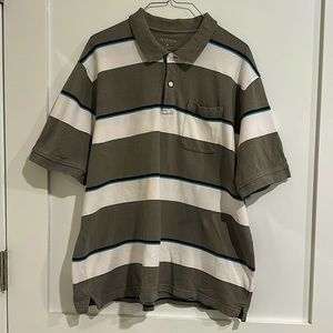 VanHeusen Men’s XL Polo Shirt - Light green with white and blue stripes